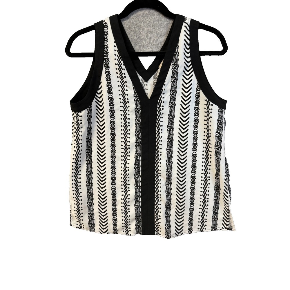 Loft White Printed Sleevelss Top Geometric Print Women's Size‎ S